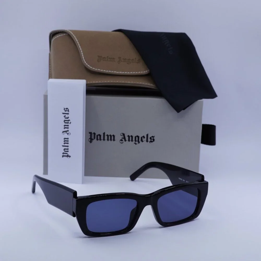 Palm Angels PERI002 PALM 1045 Sunglasses Black Rectangle Frame, Blue Lenses